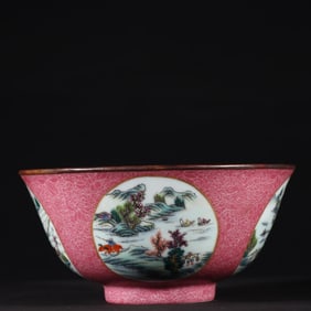 A Qing Dynasty Qianlong pastel rolling road with windows on all sides of the landscape purple copper