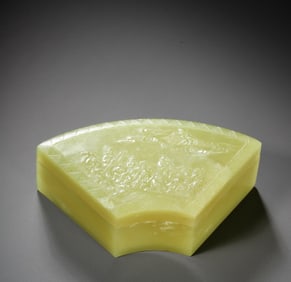 A Qing Dynasty Hetian topaz Eight Immortals Crossing the Sea cover box