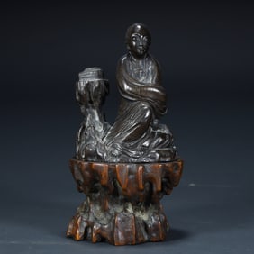 Late Qing Dynasty agarwood Guanyin seated statue aromatherapy
