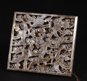 A piece of medieval Hetian jade crane pattern strip board