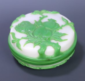 A Qing Dynasty glazed "three more" lid box