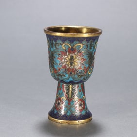 A Qing Dynasty copper gilt entwined lotus pattern wine glass