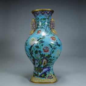 Mid-Qing Dynasty cloisonné enamel (cloisonné) dragon ear bottle