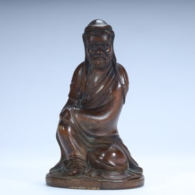 Qing Dynasty sandalwood carved Bodhidharma statue