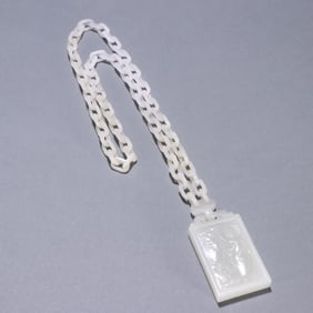 A Hetian jade Guanyin landscape integrated carving brand