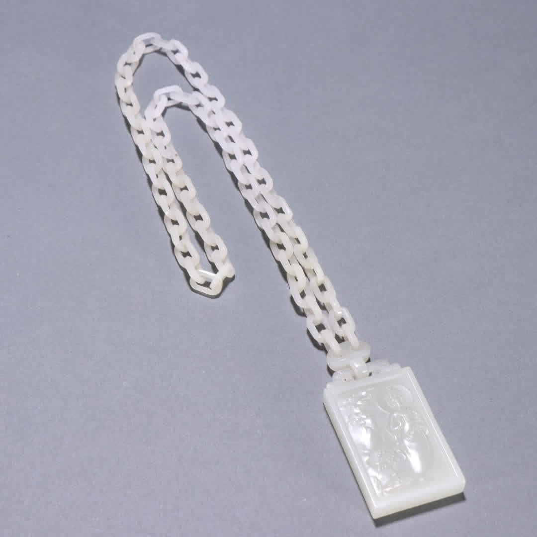 A Hetian jade Guanyin landscape integrated carving brand: Hetian jade Guanyin landscape integrated carving sign SIZE: Width 6.25x3.65cm Total length 40cm Weight 80.6g (The Dimensions Of All Batches Are Manually Measured.If You Need More Detailed Information,