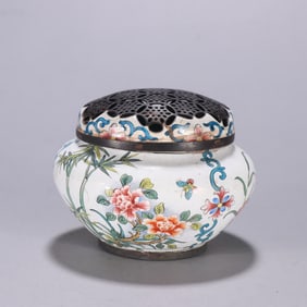 A piece of Qing Dynasty copper tire painting enamel with many children and many blessings incense