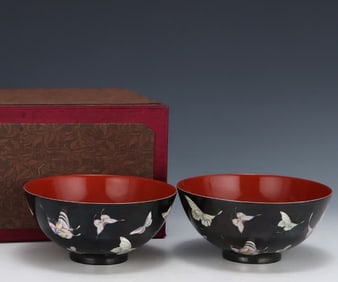 A black background pastel butterfly bowl