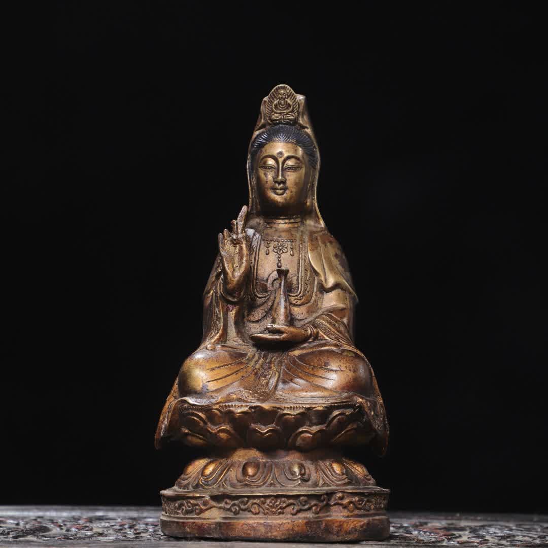A bronze gold Guanyin Bodhisattva Buddha statue (1 of 9)