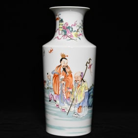 A Qing Yongzheng pastel Fu Lu Shou three-star picture Guanyin vase