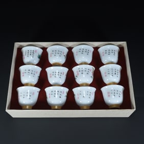 Qing Dynasty Pastel "Twelve Flower Gods" Pattern Cup (Twelve-piece Set)