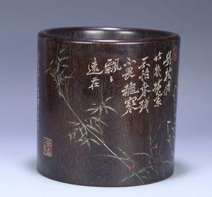 A Qing Dynasty Zheng Banqiao rosewood "orchid bamboo" poetry pen holder