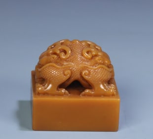 A Qing Dynasty Shoushan Tian Huang Jiaolong button seal