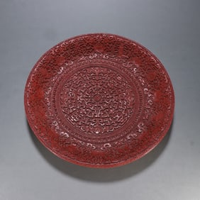 A Qing Dynasty red eight-treasure pattern appreciation plate