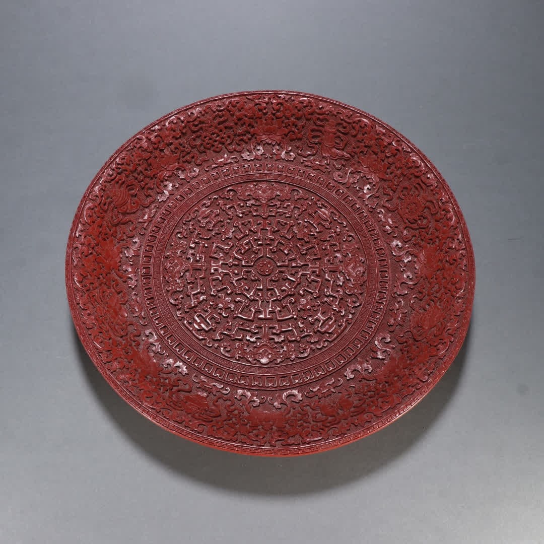 A Qing Dynasty red eight-treasure pattern appreciation plate (1 of 9)