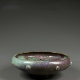 A piece of Song Jun kiln azure purple spotted glaze drum nail wash