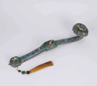 A cloisonné inlaid with jasper inlaid with three yangs and Kaitai Ruyi