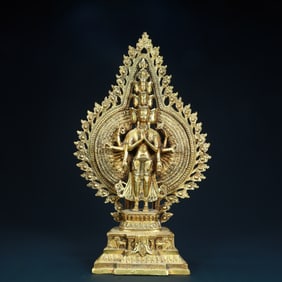 Qing Dynasty copper gilt eleven-sided thousand-handed Guanyin statue