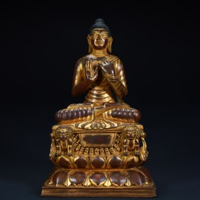 Early Qing Dynasty Swat style copper clay gold Shakyamuni Buddha statue