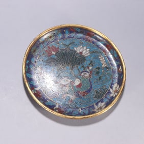 A Ming Dynasty copper-gilt cloisonné "and harmony beauty" plate