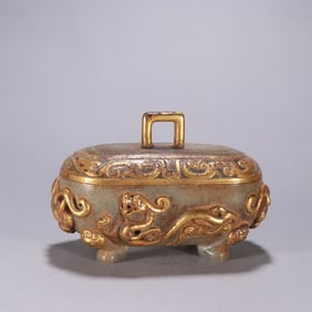 A Liao gold Hetian jade-wrapped gold dragon and phoenix pattern lid box