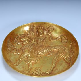 Qing Dynasty gilded figure beast pattern plate