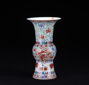 A Ming Dynasty Wanli blue and white colorful dragon pattern flower cup