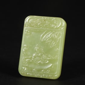 A Qing Dynasty Hetian topaz character story picture poetry plaque