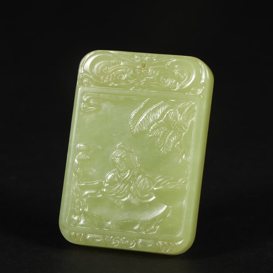 A Qing Dynasty Hetian topaz character story picture poetry plaque: Qing Dynasty Hetian topaz character story picture poetry plaque SIZE: Length 5.5cm Width 3.8cm Thickness 0.7cm Weight 43g (The Dimensions Of All Batches Are Manually Measured.If You Need More Detailed