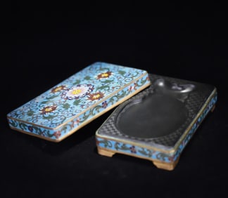 A Qing Dynasty Qianlong cloisonné box end inkstone