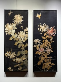 A Republic of China embroidery "Flowers Bloom and Wealth" on the screen