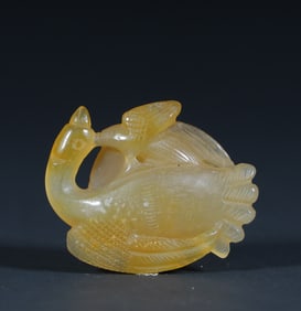 Qing Dynasty agate beautiful "mandarin duck branch" handle