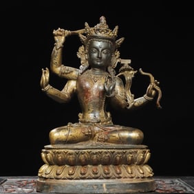 A bronze Vajra protector four-armed Manjushri Buddha statue