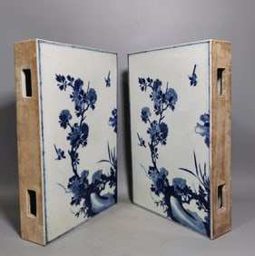 A Qing Dynasty Kangxi blue and white square brick