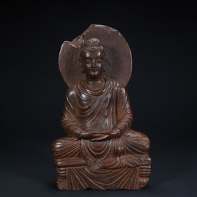Qing Dynasty clay sculpture Gandhara style Shakyamuni Zen Buddha seated statue