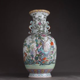 A Qing Qianlong pastel gold-painted floral amphora