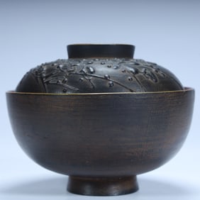Qing Dynasty rosewood carved plum pattern gaiwan