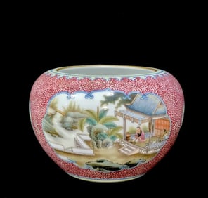 A piece of Qianlong year landscape open window roll mouth wash