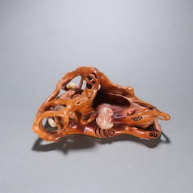 A boxwood inlaid Shoushan stone Ganoderma lucidum pattern water bowl