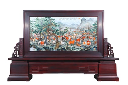 A large screen of Qing Qianlong enamel color Lang Shining Baima porcelain plate