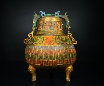 A Warring States bronze gilt painted beam glaze