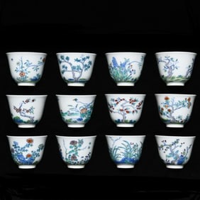 A Qing Kangxi colorful twelve flower god cup