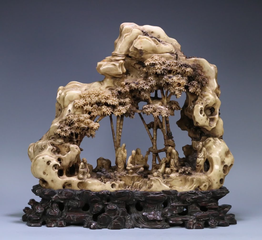 A large-size Shoushan stone "Seven Sages of the Bamboo Forest" mountain ornament in the Qing Dynasty (1 of 9)