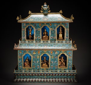 A bronze cloisonné enamel Buddha shrine