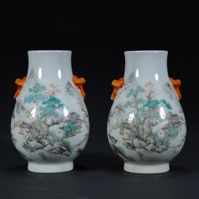 Qing Dynasty light crimson landscape pattern amphora (to the bottle