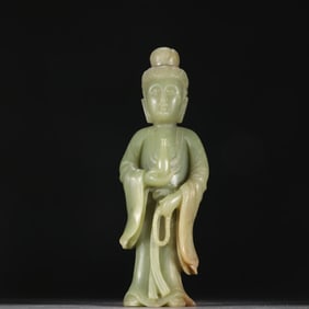 A standing statue of Guanyin in Hetian Topaz in the Qing Dynasty
