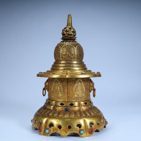 Qing Dynasty gilded gemstone pagoda