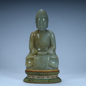 Qing Dynasty Hetian jade seed material Shakyamuni Buddha seated statue