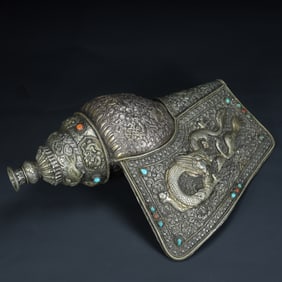 Qing Dynasty Tibetan style silver inlaid treasure skin pot