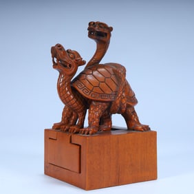 Qing Dynasty boxwood carving basalt pattern overprint